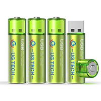 USB Rechargeable Double A Lithium Batteries - Li-ion Battery Cell - 1.5V / 1000mAH (4-Pack) - Constant Voltage - 1H Quick Charge - Not NI-MH/NI-CD/Alkaline Batteries - Cable Free - ECO-Friendly