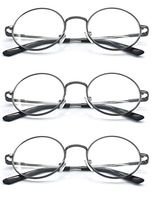 EYE-ZOOM 3 Pairs Metal Frame Round Reading Glasses with Spring Hinge Comfort Fit for Men and Women Choose Your Magnification, Gunmetal, 1.00 Strength