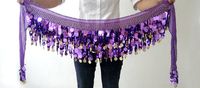 Belly Dance Hip Scarf , Gold Coins Wave & Deluxe V-hape --Purple