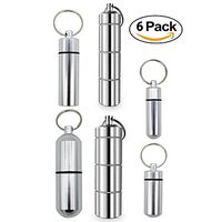 3 Size Waterproof Aluminum Pill Box Case Bottle Cache Drug Holder Keychain Container for Men & Women Waterproof & Ideal Pill Fob for Travel (Pill Box-6 Size M+L)