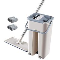 Floor Cleaning System, Comfort Mop And Bucket Set with 2 Chamber System - Convenient Wringer Mechanism, Keeps Your Hands Clean, with 1/4/ 7/10 icrofibre Pads for All Floor Cleaning,4mopcloths