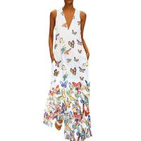 HebeTop Women's Deep V Neck Sleeveless Unique Cross Wrap Casual Loose Midi Dress White