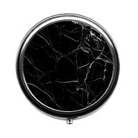Qien BaiSei Black Marble Pill Box/Pill Case-Round Pill Box/Case- Three-Compartment Pill Box/Pill Case