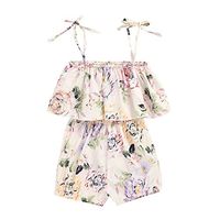 heavKin-Clothes 0-24M Infant Baby Girl's 2 Piece Set Floral Print Off Shoulder Sling Short Sleeve Blouse + Shorts (White, 3-6Months)