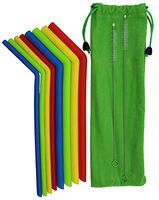 N-BOUND, LLC - 11 Piece Reusable Silicone Straw Set - 4 Small Bent Straws, 4 Large Bent Straws, 1 Short Cleaning Brush, 1 Long Cleaning Brush, 1 Green Velvet Drawstring Bag