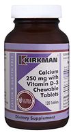 Kirkman Calcium 250 mg with Vitamin D-3|| 120 Chewable Tablets|| Supports Healthy Bones and Teeth|| Free of Common allergens|| Gluten/Casein Free|| Tested for More Than 950 Environmental contaminants