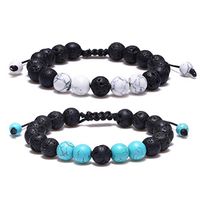 BOMAIL 8mm Lava Rock Aromatherapy Anxiety Essential Oil Diffuser Bracelet Braided Rope Natural Stone Yoga Beads Bracelet for Men Women