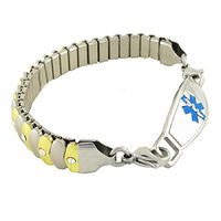 Women's Medical Alert ID Bracelet - Custom Engraving Included, Two-Tone Sparkle, Stretch - Asteria, Blue - Size 8.75