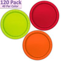 120 Paper Dessert Plates (7") - Red, Neon Green, Orange - 40 Per Color, 3 Colors - Great Assortment for Birthday Parties, Weddings, Holidays, Baby Shower, Celebrations, and more