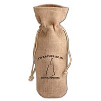 I'D Rather Be In New Hampshire Jute Burlap Wine Drawstring Bag