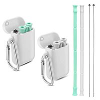Bosidu Collapsible Reusable Straws - 2 Pack Silicone Drinking Straw with Case and Cleaning Brush,9.8 inch Food-Grade Foldable Straws BPA Free and FDA Approved Grey/Green