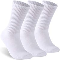 Facool Men's Women's Crew Diabetic Socks with Cushion Sole and Seamless Toe 3 Pairs Large White