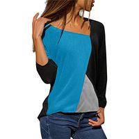 Gocheaper Fashion Women Casual Patchwork Color Block O-Neck Long Sleeve T-Shirt Blouse Top(Sky Blue,M)