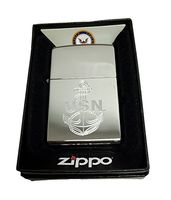 Zippo Custom Lighter - U.S. Navy Laser Engraving with Anchor Logo - Regular High Polish Chrome - Gifts for Him, for Her, for Boys, for Girls, for Husband, for Wife, for Them, for Men, for Women