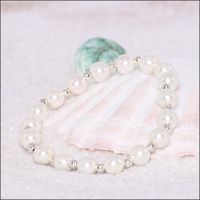 White & Silver Plated Stretch Magnetic Bracelet (Size 7)