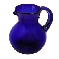 NOVICA Hand Blown Cobalt Blue Decorative Recycled Glass Pitcher, 98 oz 'Cobalt Light'