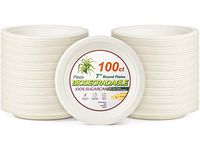 DecorRack Compostable Plates 7" Round Biodegradable Plates 100% Natural Disposable Bagasse Paper Plates, Eco-Friendly Alternative to Plastic Plates (100 Count)