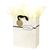 Hallmark 13" Large Gift Bag with Tissue Paper (Mr. and Mrs., Black and Gold on Cream) for Weddings, Bridal Showers, Engagements and More