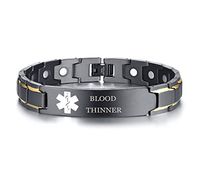 XUANPAI Blood THINNER Stainless Steel Magnet Therapy Medical Alert ID Bracelet for Men,Adjustable