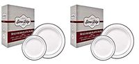 50 Classy Disposable Plastic Plates, 25 Pieces of 10.25 Inch and 25 Pieces of 7.5 Inch White Plates, Silver Trim (2-(Pack))