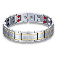 Adoudou Men's Titanium Steel Magnetic Bracelet with Double Row 36 pcs Magnets Health Care Bracelet for Reduce Stress and Anxiety, Improve Sleep (Gold and Silver)