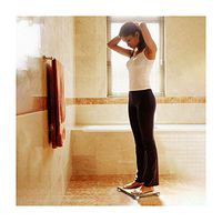 Upscale Wooden Digital Body Weight Scale, Bathroom Scale with Large LCD Display, Step-On Technology, High Precision Measurements,400 Pounds Max, Tempered Glass (Yellow, 30x30cm)