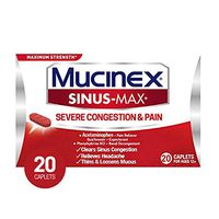 Mucinex Sinus-Max Severe Congestion & Pain Relief Maximum Strength Caplets- Sinus Decongestant, Headache Relief & Loosens Mucus, Expectorant w/ Acetaminophen, Phenylephrine & Guaifenesin, 20 Count