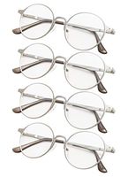 4-Pack Round Reading Glasses Women Retro Readers Without strength Silver