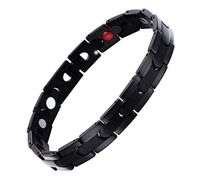 HiTreasure Men Women Power 4 Elements Black Titanium Steel Magnetic Therapy Health Bracelet for Arthritis Headache Pain(Imported,3000 Gauss Each Link)