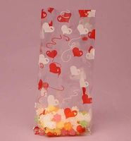 Red and White Hearts Cello Bags, Pack of 25 Great for Valentines Day or Weddings