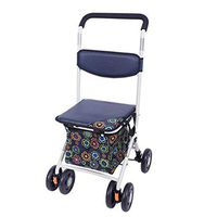Rolling Walkers Shopping Trolley Household Shopping Cart Elderly Four-Wheeled Walker Can Take A Folding Wheelchair Portable Shopping Cart Can Bear 100 Kg (Color : Blue, Size : 455090cm)