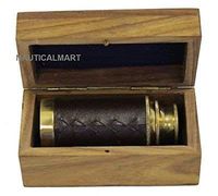 6 Inch Vintage Telescope Brass Leather Marine Pirate Nautical Wooden Box Decor B