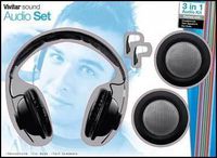 Vivitar 3-in-1 Audio Set With High-Definition Headphones, Twin Speakers and Earbuds - Pink