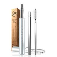 LEAFICO Collapsible Metal Drinking Straw - Reusable Stainless Steel Straws - Portable Telescopic Straw with Case & Cleaning Brush - Foldable Straw for Smoothie Cocktail - Eco Zero Waste Gift Ideas