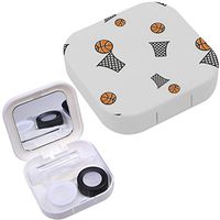 Portable Contact Lens Case Box Travel Kit Mirror + Bottle + Tweezers Container Holder [ Basketball Sport ]