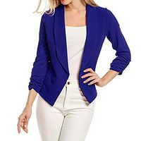 Women Three Quarter Sleeve Blazer Open Front Solid Short Jacket Coat (S, Blue)