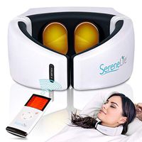 Electric Neck Massager Adjustable Heat - Cordless Massage Machine w/Rechargeable Battery LCD Digital Display and Remote Control - Adjustable Vibration & Intensity Settings - Serenelife SLNKMSG90.7