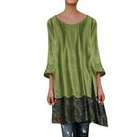 Amlaiworld Women Plus Size Blouse Tunic Shirt Vintage Patchwork Irregular Hem Print Top T-Shirt Dress Shirt Army Green