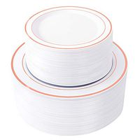 WDF 120 pieces Rose Gold Disposable Plastic Plates-Rose Gold rim Wedding Party Plates,Premium Heavy Duty 60-10.25" Dinner Plates and 60-7.5" Salad Plates Combo (Rose Gold Plates)