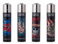 LOT OF 4 CLIPPER TATTOO REFILLABLE LIGHTERS - FULL SET