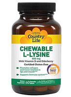 Country Life Chewable L-Lysine 600mg - 60 Tabs - Supports Immune Health - Supports Natural Collagen Production - Vitamin D - Elderberry - Great Taste