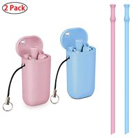 Collapsible Reusable Straws Drinking Silicone Foldable Straw with Case 2 Pack Pink/Blue