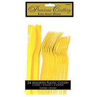Premium Heavy Weight Assorted Cutlery | Sunshine Yellow | Pack of 24 | Party Supply