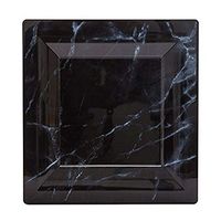 WNA Textures Quarry 10 Count Square Plastic Plate with Marble Look, 9.5", Black