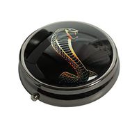 Caikem Shelby Cobra Custom Gun Silver Stainless Steel Round Pill Case Medicine Vitamin Hosted Pill Box Holder