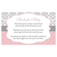 Baby Shower Bring A Book Cards Baby Shower Invitation Book Inserts Damask Baby Pink Gray Girls It's A Girl Bring A Book Inserts (25 Count)