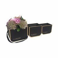 3PCS/Set 2018 New Small Size foil Gold line and Text Florist Packing Flower Bucket Box, Portable Flower Gift Box (Black)