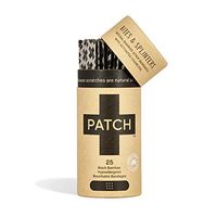 PATCH Eco-Friendly Organic Bamboo Bandage for Bites & Splinters Hypoallergenic Wound Care for Sensitive Skin, Compostable, Biodegradable, Latex Free, Plastic Free, Zero Waste, Activated Charcoal, 25ct