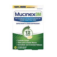 Cough Suppressant and Expectorant, Mucinex DM 12 Hr Relief Tablets, 40ct, 600 mg, Thins & loosens mucus that causes chest congestion.
