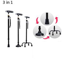 ZHM Multifunction LED Walking Stick for Men & Women - Adjustable & Durable for Portable Travel - Sleek Ergonomic & Comfortable Handles (Black),B